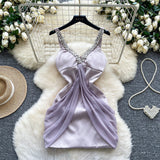 French Small Fragrant Style High-Level Sense V-Neck Metal Buckle Waist Knitted Dress Women Autumn Body Fork Long Dress