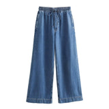 2025 Street Fashion Straight Trousers Set Women's Spring Top Denim Casual Dress