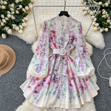 Super Fair Seaside Vacation V-Neck Broken Flower Dress Women's Summer New Ties With Big Tenders And Fairy Dresses