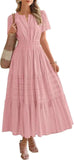 2025 Spring And Summer Women's New Fashion V-Neck Folding Bubble Sleeve Layer - Big Swing Dress Woman