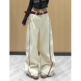 Embroidered Broad-Legged Jeans Women's Spring And Autumn 2025 Hit High-Waisted Loose Design Sense Spliced Straight Straight Trousers