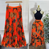 New Tight Waist High Waist Crums Sweet A-Shaped Skirt Women's Long Print 100-Fold Skirt