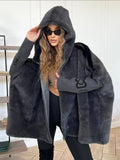 2025 Autumn And Winter New Women's Casual Loose Long-Sleeved Hood Splicing Plush Fur Coat Women