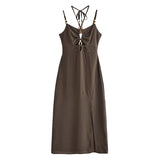 Pearl Esseeded Slinged Sling Dress 2025 Summer Sexy Show-Back High-Waist Side Open-Peking Fan Flute Skirt