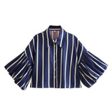 Multi-Color Short Top 2025 Spring New Five-Point Sleeve Bubble Bubble Sleeve Loose Stripe Small Shirt