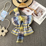 Summer Design With Chic Kinescastic Striped One-Shoulder Sling Vest For Women Wearing A Short Coat Of Body