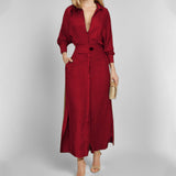 2025 New Temperament Female Commuter With Solid Color To Close Waist Long Sleeve Irregular Shirt Dress Women