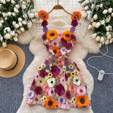 Small French Design Three-Dimensional Flower Net Embroidery To Recupers With A Sling A-Word Dress Skirt