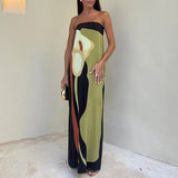 2025 Spring Dress Women's Fashion Sleeveless Shoulder Stamped Breast Sexy Detender Print Dress