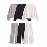 Casual Sports Solid Suit 2025 Spring Double-Sided Cloth Collar Collar Jersey Elastic High-Waisted Trousers Woman