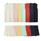 Women's Clothing 2025 Spring New Fashion Casual Multi-Color Knitted Vest + Shorts Set