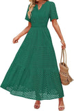2025 Women's V-Neck A-Shaped Hollow Lace Cake Dress