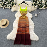 Hanging Knitted Dress Woman 2025 Summer Korean Chic Retro Gradient Wavy Dress