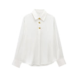 Clip Silk Lithry Shirt 2025 Spring New Women's Fashion Gold Buckle Top