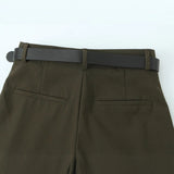 Multicolor 2025 Spring New Women's Fashion Simple With Belt Double Fold Trousers