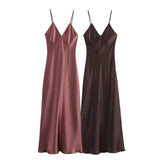 Women's Clothing 2025 Spring New Sleeveless Temperament Silk-Sense Silk-Sense-Backed V-Necked Dress