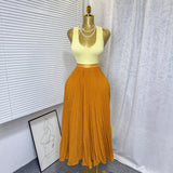 Classic Fashion Folding Wave Half-Dress French Sweet High-Waisted A-Shaped Skirt Mid-Long Folds Skirt