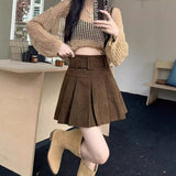 Short Skirt Women Spring And Autumn Wick Velvet Skirt Brown Large Size Fat Mm High-Waist College Windy Skirt Thin
