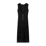 Autumn's New Black Sleeveless Fashion Tweed Splicing Women's Knitted Fan Skirt Elegant