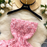 French Sweet Atmosphere Feel Bra Dress Women Summer Three-Dimensional Flowers Small Hot Babes Ponmp Short Skirt