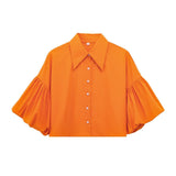 Multi-Color Short Top 2025 Spring Five-Sleeve Retro Temperament Bubble Sleeve Loose Shirt