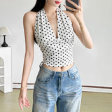 2025 Summer New Women's Dress French Wave Dot Hanging Neck Vest Women's Sports Body Straight Trousers