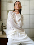 Slave Knitted Jersey 2025 Spring And Summer New Female Perspective Thin Round Collar Horn Sleeve Knit T-Shirt