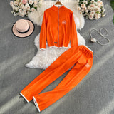 Autumn And Winter New Zipper Sweater Jacket Creative Pony Embroidered Long-Sleeved Knitted Trousers Two Sets Of Women