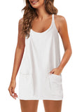 2025 Summer Solid Sleeveless Dress Fine Shoulder Strap Vest Skirt Sports Skirt Pocket