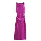 Spring 2025 New Fashion Round-Neck Sleeveless Black Silk-Sense Tidling Dress Woman