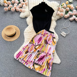 Vintage Elegant Style Suit Women's Summer High-End Design Sense Niche Sleeveless Shirt Top + Two-Piece Dress