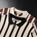 Trendy Summer Short-Sleeved Men's Korean Version Of Retro Striped Personality Zipper Half-Sleeved Knitted Shirt Casual T-Shirt Man's Tide