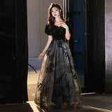 Black Glid Evening Dress Light Luxury Small Chinese Feng Shui Ink Painting Annual Dress Birthday Host Performance Dress Dress