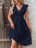Summer New Lotus Leaf Sleeve Elegant Thin V-Neck Women's Fashion Fashion Hollow Dress Dress Women
