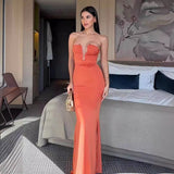Summer New Women's Breasts Deep V Bare Shoulders Solid Tectored Tectored Dress