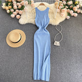 Ins Women's Summer New Sexy Kinesith Heart-Scuttered Fashion Two-Pin Knitted Dress