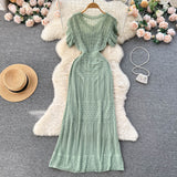Summer Korean Ins Short Sleeve V-Neck Hepburn Style Temperament To Show Thin Dress Women's Waist Bag Hips Long Skirt Tide