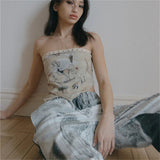 2025 Summer Fashion Trend Women's New Word Shoulder Repair Strap Strapped Back Print Set Small Vest