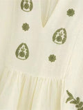 2025 Spring V-Neck Lantern Sleeves National Style Embroidery Shirt Trend Sleeves