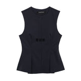 Women's New Round-Neck Body Decoration Niche Design Feel Sleeveless T T-Shirt