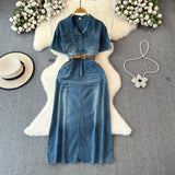 Vintage Hong Kong Style Denim Dress Woman 2025 Summer New High-End Temperament To Show Thin Long Dress
