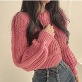 Korean Chic Spring And Autumn Fashion Temperament With Loose Lazy Simple Short Round Collar Knitting Sweater