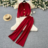 High-End Small Fragrant Wind Two Sets Of Women's Autumn And Winter Knitted Jersey Jacket Sweater Casual Trousers