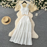 Reduce The Age Of Fresh Spring And Summer Holiday Wind Short Flying Sleeve Slings Slings + High-Waisted Wrinkles Skirt Two Sets