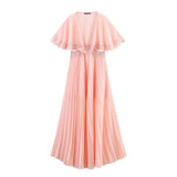 Z Summer 2025 New Women's Clothing Fashion Plus-Size Temperament French Style V Collar Lace Folded Skirt Girl
