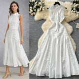 French High-End Squeal Lace Splicing Sleeveless Waist Dress Women's Summer Thin Temperament Elegant Long Dress