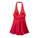 Women's Clothing 2025 Spring New Silk-Sense Texture Hanging Neck-Deck Bow Tie With Mini-Coat