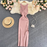 Ins Women's Summer New Sexy Kinesith Heart-Scuttered Fashion Two-Pin Knitted Dress