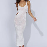 Ins Windy Holiday Dress Sleeveless Sling Belt Hollow Side Open-Brokered Back Knitted Dress Woman
