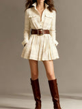 2025 Women's Digital Printed Check-Shirt Dress Waist Pocket Dress